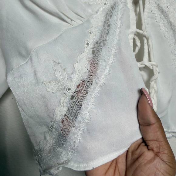 Free People Lola Lace Babydoll Top‎ Medium White Flare Boho Coquette Ethereal - Picture 7 of 11